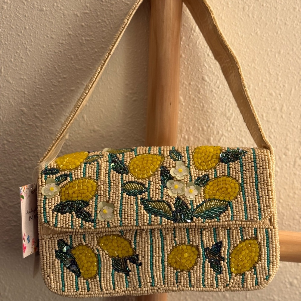 Stripes & Lemons Beaded Bag